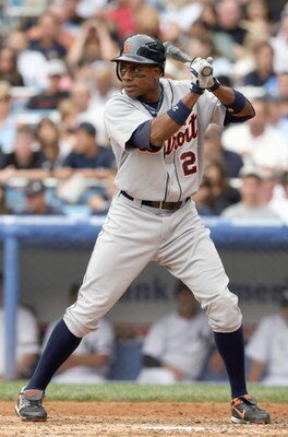 NEW YORK - AUGUST 19: Curtis Granderson #28 of the Detroit Tigers stands ready at bat against the New York Yankees on August 19, 2007 at Yankee Stadium in the Bronx borough of New York City. (Photo by Nick Laham/Getty Images)