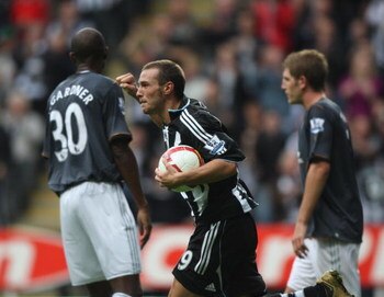 NEWCASTLE-UPON-TYNE, UNITED KINGDOM - SEPTEMBER 13: Xisco of Newcastle United celebrates after scoring during the Barclays Premier League match between Newcastle United and Hull City at St. James's Park on September 13, 2008 in Newcastle-upon-Tyne, Englan