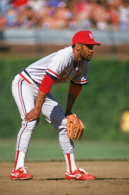 CHICAGO - 1987:  Ozzie Smith #1 of the St. Louis Cardinals readies for a play during a game with the Chicago Cubs in 1987 at Wrigley Field in Chicago, Illinois.  (Photo by Jonathan Daniel/Getty Images)      
