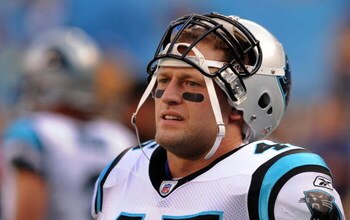 CHARLOTTE, NC - AUGUST 23:  Brad Hoover #45 of the Carolina Panthers looks on during warmups before the NFL preseason game against the Washington Redskins at Bank of America Stadium on August 23, 2008 in Charlotte, North Carolina. (Photo by Steve Dykes/Ge