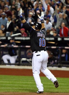 NEW YORK - APRIL 17:  Gary Sheffield #10 of the New York Mets celebrates his 500th career home run in the seventh inning against the Milwaukee Brewers on April 17, 2009 at Citi Field in the Flushing neighborhood of the Queens borough of New York City.  (P