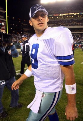 PHILADELPHIA - DECEMBER 28:  Tony Romo #9 of the Dallas Cowboys walks off the field after playing the Philadelphia Eagles on December 28, 2008 at Lincoln Financial Field in Philadelphia, Pennsylvania. The Eagles defeated the Cowboys 44-6.  (Photo by Jim M