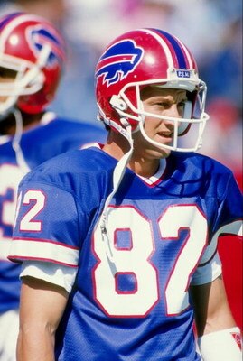1989-1990:  Wide receiver Don Beebe of the Buffalo Bills looks on during a game against the New England Patriots at Rich Stadium in Orchard Park, New York.  The Bills won the game 31-10. Mandatory Credit: Rick Stewart  /Allsport