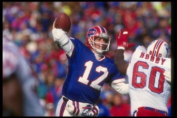 1 Nov 1992:  Quarterback Jim Kelly of the Buffalo Bills passes the ball during a game against the New England Patriots at Rich Stadium in Orchard Park, New York.  The Bills won the game, 16-7. Mandatory Credit: Rick Stewart  /Allsport
