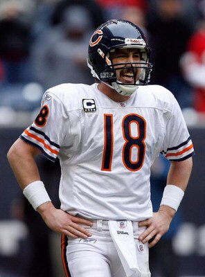 HOUSTON - DECEMBER 28:  Kyle Orton #18 of the Chicago Bears reacts to a stop short of a touchdown against the Houston Texans during the second half at the Reliant Stadium December 28, 2008 in Houston, Texas.  The Bears lost 31-24 and failed to make the pl
