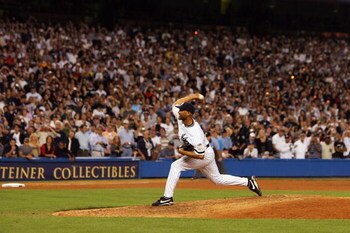 NEW YORK - SEPTEMBER 21:  Mariano Rivera #42 of the New York Yankees throws the last pitch ever at Yankee Stadium during the last regular season game against the Baltimore Orioles on September 21, 2008 in the Bronx borough of New York City. The Yankees ar