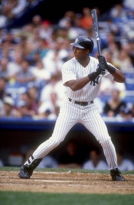 26 Aug 1998:  Bernie Williams #51 of the New York Yankees in his batting stance during a game against the Anaheim Angels at Yankee Stadium in the Bronx, New York. The Angels defeated the Yankees 6-4.