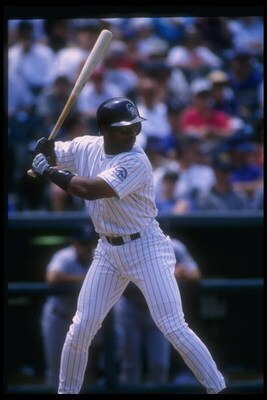 12 Jun 1996:  Outfielder Ellis Burks of the Colorado Rockies prepares to swing during a game against the Houston Astros at Coors Field in Denver, Colorado.  The Rockies won the game, 8-0. Mandatory Credit: Stephen Dunn  /Allsport