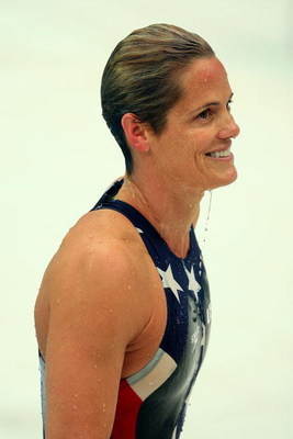 BEIJING - AUGUST 16: Dara Torres of the United States smiles as she leaves the pool after competing in the Women's 50m Freestyle Semifinal held at the National Aquatics Centre during Day 8 of the Beijing 2008 Olympic Games on August 16, 2008 in Beijing,