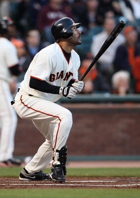 SAN FRANCISCO - MAY 14: Randy Winn #2 of the San Francisco Giants hits a sacrafice fly in the first inning against the New York Mets during a Major League Baseball game on May14, 2009 at AT&T Park in San Francisco, California. (Photo by Jed Jacobsohn/Gett