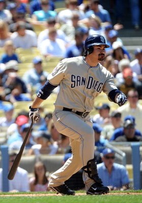 LOS ANGELES, CA - MAY 03:  Adrian Gonzalez #23 of the San Diego Padres bats against the Los Angeles Dodgers at Dodger Stadium on May 3, 2009 in Los Angeles, California.  (Photo by Harry How/Getty Images)