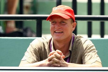 KEY BISCAYNE, FL - APRIL 05:  Actor Woody Harrelson watches as Jelena Jankovic of Serbia plays against Serena Williams during the women's singles final on day thirteen of the Sony Ericsson Open at the Crandon Park Tennis Center on April 5, 2008 in Key Bis
