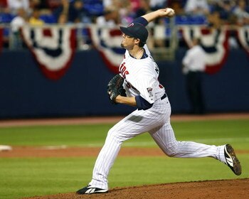 MINNEAPOLIS, MN- SEPTEMBER 28: Joe Nathan #36 of the Minnesota Twins pitches against the Kansas City Royals at the Metrodome on September 28, 2008 in Minneapolis, Minnesota. The Twins defeated the Royals 6-0. (Photo by Scott A. Schneider/Getty Images)