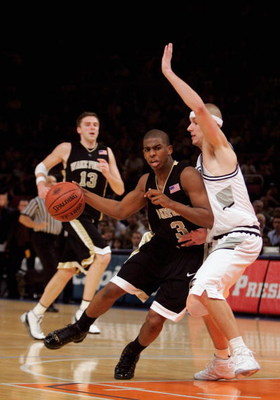 NEW YORK - NOVEMBER 24: Chris Paul #3 of Wake Forest dribbles the ball against Donni McGrath #1 of Providence during the Preseason NITsemifinals on November 24, 2004 at Madison Square Garden in New York City. Wake Forest won 79-67. (Photo by Ezra Shaw/