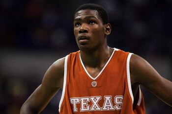 OKLAHOMA CITY - MARCH 11:  Guard Kevin Durant #35 of the Texas Longhorns pauses during the finals of the Phillips 66 Big 12 Men's Basketball Championship against the Texas Longhorns at the Ford Center March 11, 2007 in Oklahoma City, Oklahoma.  (Photo by 