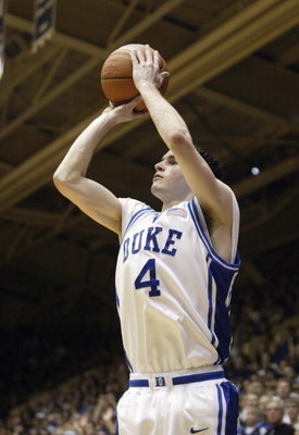 DURHAM, NC - FEBRUARY 20: J.J. Redick #4 of the Duke Blue Devils shoots during the game against the Wake Forest Demon Deacons at Cameron Indoor Stadium on February 20, 2005 in Durham, North Carolina. The Blue Devils won 102-92.(Photo by Craig Jones/Getty