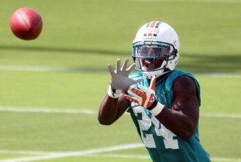 DAVIE, FL - MAY 02:  Rookie cornerback Vontae Davis #24 of the Miami Dolphins catches a ball during mini camp on May 2, 2009 at the Miami Dolphins Training facility in Davie, Florida.  (Photo by Marc Serota/Getty Images)