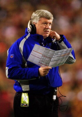 LANDOVER, MD - DECEMBER 30:  Quarterbacks coach Kevin Gilbride looks on from the sidelines against the Washington Redskins at FedEx Field on December 30, 2006 in Landover, Maryland.  (Photo by Jamie Squire/Getty Images)