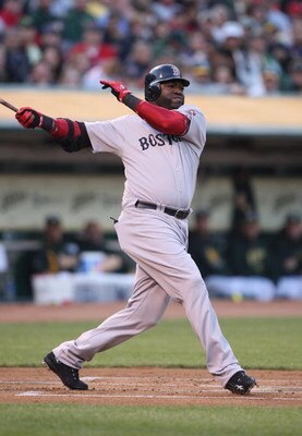 OAKLAND, CA - APRIL 13:  David Ortiz #34 of the Boston Red Sox bats against the Oakland Athletics during a Major League Baseball game on April 13, 2009 at the Oakland Coliseum in Oakland, California.  (Photo by Jed Jacobsohn/Getty Images)