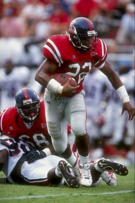 3 Oct 1998:  Tailback Deuce Mcallister #22 of the Mississippi Rebels runs with the ball during a game against the South Carolina Gamecocks at the Vaught-Hemingway Stadium in Oxford, Mississippi. The Rebels defeated the Gamecocks 30-28.