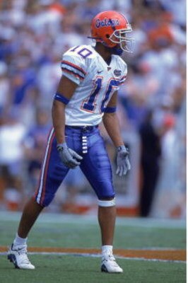 7 Oct 2000:  Jabar Gaffney #10 of the Florida Gators looks to move at the snap during a game against the LSU Tigers at the Ben Hill Griffin Stadium at Florida Field in Gainsville, Florida.  The Gators defeated the Tigers 11-9.Mandatory Credit: Scott Halle
