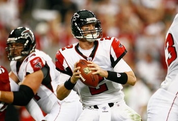 GLENDALE, AZ - JANUARY 03:  Quarterback Matt Ryan #2 of the Atlanta Falcons drops back to pass in the NFC Wild Card Game against the Arizona Cardinals on January 3, 2009 at University of Phoenix Stadium in Glendale, Arizona. The Cardinals defeated the Fal