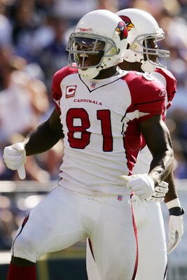 BALTIMORE - SEPTEMBER 23:  Anquan Boldin #81 of the Arizona Cardinals celebrates scoring a touchdown against the Baltimore Ravens on September 23, 2007 at M&T Bank Stadium in Baltimore, Maryland. The Ravens defeated the Cardinals 26-23.  (Photo by Chris M