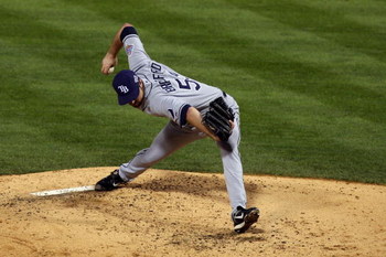 PHILADELPHIA - OCTOBER 29:  Chad Bradford #53 of the Tampa Bay Rays throws a pitch against the Philadelphia Phillies during the continuation of game five of the 2008 MLB World Series on October 29, 2008 at Citizens Bank Park in Philadelphia, Pennsylvania.