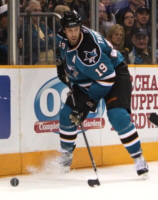SAN JOSE, CA - MARCH 28:  Joe Thornton #19 of the San Jose Sharks skates against the Phoenix Coyotes during an NHL game on March 28, 2009 at HP Pavilion at San Jose in San Jose, California.  (Photo by Jed Jacobsohn/Getty Images)