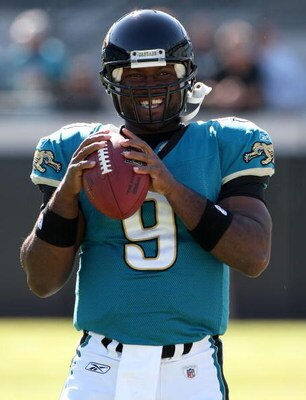 JACKSONVILLE, FL - NOVEMBER 23:  David Garrard #9 of the Jacksonville Jaguars prior to the game against the Minnesota Vikings during at Jacksonville Municipal Stadium on November 23, 2008 in Jacksonville, Florida.  (Photo by Sam Greenwood/Getty Images)