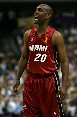 DALLAS - JUNE 08: Gary Payton #20 of the Miami Heat yells during the second quarter against the Dallas Mavericks in game one of the 2006 NBA Finals on June 8, 2006 at American Airlines Center in Dallas, Texas.  NOTE TO USER: User expressly acknowledges an