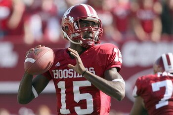 BLOOMINGTON, IN - NOVEMBER 01:  Quarterback Kellen Lewis #15 of the Indiana Hooisers passes the ball during the game against the Central Michigan Chippewas at Memorial Stadium on November 1, 2008 in Bloomington, Indiana.  (Photo by Andy Lyons/Getty Images