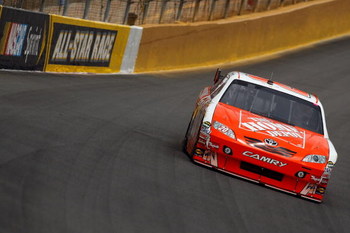 CONCORD, NC - MAY 15: Joey Logano, driver of the #20 Home Depot Toyota drives during practice for the NASCAR Sprint All-Star Race on May 15, 2009 at Lowe's Motor Speedway in Concord, North Carolina. (Photo by Chris Graythen/Getty Images)