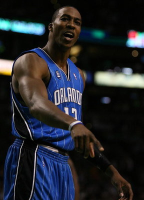 BOSTON - MAY 12: Dwight Howard #12 of the Orlando Magic reacts after he is called for a foul in the second half against the Boston Celtics in Game Five of the Eastern Conference Semifinals during the 2009 NBA Playoffs at TD Banknorth Garden May 12, 2009