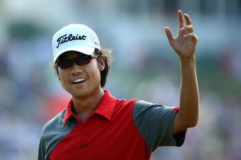 PONTE VEDRA BEACH, FL - MAY 10:  Kevin Na celebrates his eagle putt on the green of the 16th hole during the final round of THE PLAYERS Championship on THE PLAYERS Stadium Course at TPC Sawgrass on May 10, 2009 in Ponte Vedra Beach, Florida.  (Photo by Ri