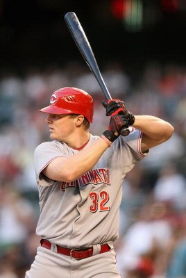 PHOENIX - MAY 12:  Jay Bruce #32 of the Cincinnati Reds bats against the Arizona Diamondbacks during the major league baseball game at Chase Field on May 12, 2009 in Phoenix, Arizona.  The Reds defeated the Diamondbacks 3-1.  (Photo by Christian Petersen/