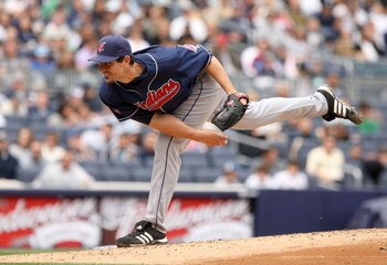NEW YORK - APRIL 19:  Carl Pavano #44 of the Cleveland Indians pitches against the New York Yankees at Yankee Stadium on April 19, 2009 in the Bronx borough of New York City.  (Photo by Ezra Shaw/Getty Images)