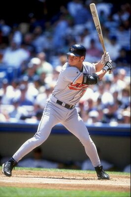 5 Jul 1998:    Brady  Anderson #9 of the Baltimore Orioles holds the bat  ready to swing during the game against the New York Yankees at Yankee Stadium in Bronx, New York. The Yankees defeated the Orioles 1-0. Mandatory Credit: David Seelig  /Allsport