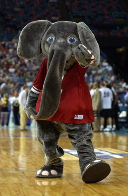 NEW ORLEANS - MARCH 13:  University of Alabama Crimson Tide mascot, Big Al, entertains the audience during an intermission in the SEC Men's Basketball Tournament against the Vanderbilt University Commodores at the Louisiana Superdome on March 13, 2003 in 