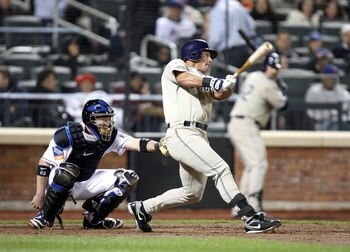 NEW YORK - APRIL 15:  Brian Giles of the San Diego Padres bats against the New York Mets on April 15, 2009 at Citi Field in the Flushing neighborhood of the Queens borough of New York City.  (Photo by Ezra Shaw/Getty Images)