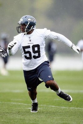 RENTON, WA - MAY 2:  Aaron Curry #59 of the Seattle Seahawks runs drills during minicamp at the Seahawks training facility on May 2, 2009 in Renton, Washington. (Photo by Otto Greule Jr/Getty Images) 