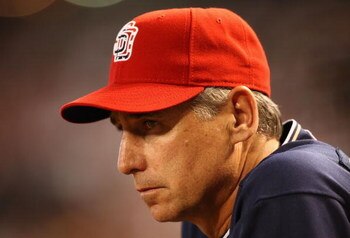 PHOENIX - MAY 25:  Manager Bud Black of the San Diego Padres looks on from the dugout during the major league baseball game against the Arizona Diamondbacksat Chase Field on May 25, 2009 in Phoenix, Arizona.  (Photo by Christian Petersen/Getty Images)