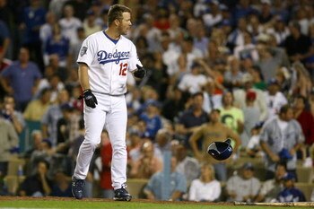 LOS ANGELES, CA - OCTOBER 15:  Jeff Kent #12 of the Los Angeles Dodgers throws his helmet and bat after striking out in the sixth inning against the Philadelphia Phillies during Game Five of the National League Championship Series during the 2008 MLB play