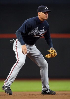 NEW YORK - MAY 12:  Chipper Jones #10 of the Atlanta Braves plays the field against the New York Mets on May 12, 2009 at Citi Field in the Flushing neighborhood of the Queens borough of New York City. The Mets defeated the Braves 4-3 in ten innings.  (Pho