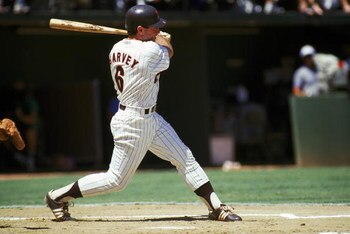 SAN DIEGO, CA - 1986:  Steve Garvey #6 of the San Diego Padres follows through on the swing during a 1986 season game at Jack Murphy Stadium in San Diego, California. (Photo by Stephen Dunn/Getty Images)