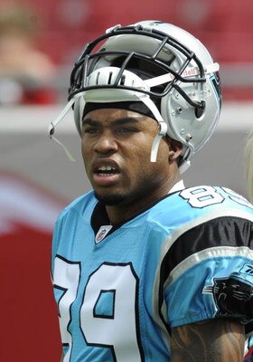 TAMPA, FL - OCTOBER 12: Wide receiver Steve Smith #89 of the Carolina Panthers watches warmups against the Tampa Bay Buccaneers at Raymond James Stadium on October 12, 2008 in Tampa, Florida.  (Photo by Al Messerschmidt/Getty Images) 