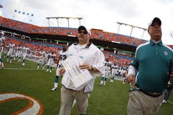 MIAMI - JANUARY 4:  Head coach Tony Sparano of the Miami Dolphins leaves the field following an AFC Wild Card playoff game against the Baltimore Ravens on January 4, 2009 at Dolphin Stadium in Miami, Florida. (Photo by Gregory Shamus/Getty Images)