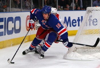 NEW YORK - APRIL 07:  Marc Staal #18 of the New York Rangers skates against the Montreal Canadiens on April 7, 2009 at Madison Square Garden in New York City. The Rangers defeated the Habs 3-1.  (Photo by Jim McIsaac/Getty Images)