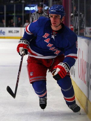 NEW YORK - APRIL 07:  Wade Redden #6 of the New York Rangers skates against the Montreal Canadiens on April 7, 2009 at Madison Square Garden in New York City. The Rangers defeated the Habs 3-1.  (Photo by Jim McIsaac/Getty Images)