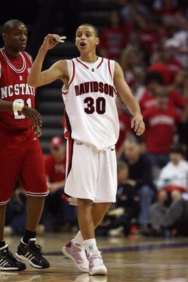 CHARLOTTE, NC - DECEMBER 6:  Stephen Curry #30 of the Davidson Wildcats walks upcourt during the game against the North Carolina State Wolfpack at Time Warner Cable Arena on December 6, 2008 in Charlotte, North Carolina. (Photo by Streeter Lecka/Getty Ima